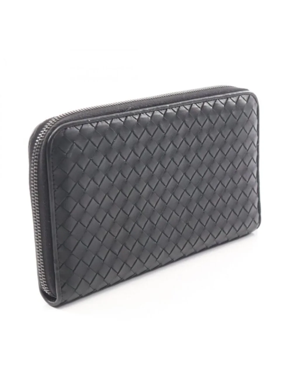 Bottega Veneta Round Wallet Intrecciato Black Leather